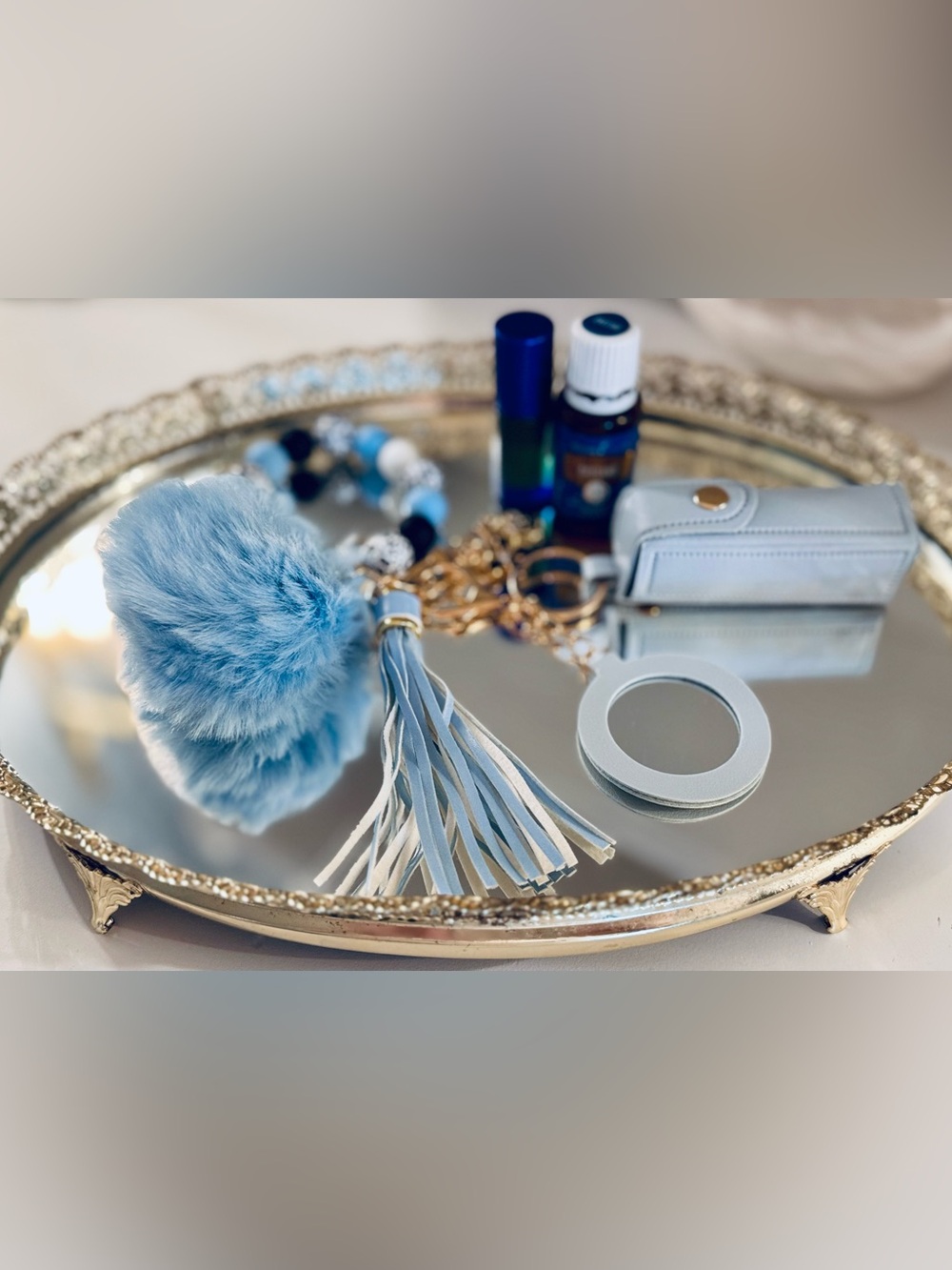NWOT Blue Essential Oil Keychain Set + Custom Young Living Roller Blend